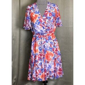 Lauren Ralph Lauren Crinkled Georgette Surplice Multi Floral Dress 8 Petite NWT